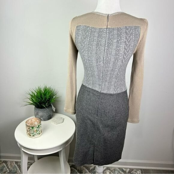 L'Agence Sheath Dress womens size 4 Wool Long Sleeve Grey Beige colorblock - Picture 7 of 10